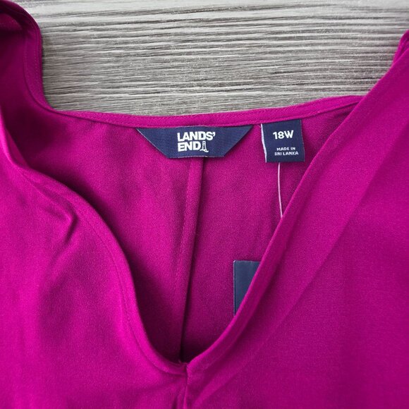 Lands End Womens Fuchsia Button Accent Blouse L Long Sleeve Top Lightweight Boho - Picture 10 of 10